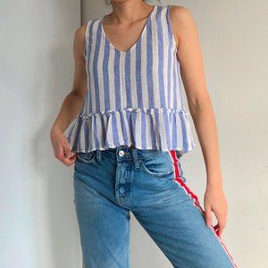white and blue striped top